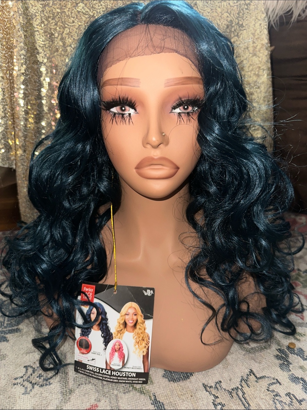 24” Swiss Lace Houston Women’s Deep Wave Lace Front Wig - Dark Teal
